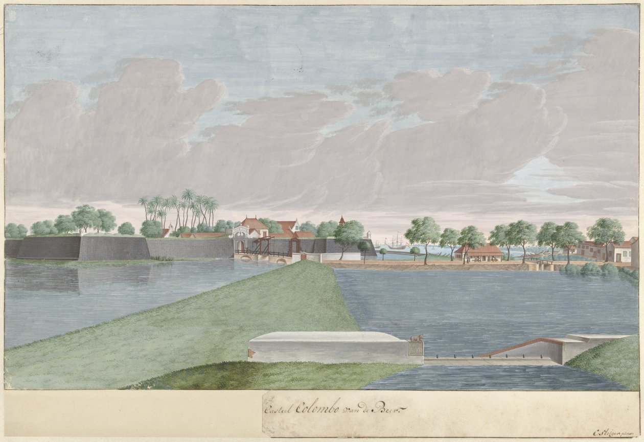 Vista de Colombo desde el aterrizaje de De Beer (...) Casteel Colombo van de Beer (título sobre objeto) de Cornelis Steiger