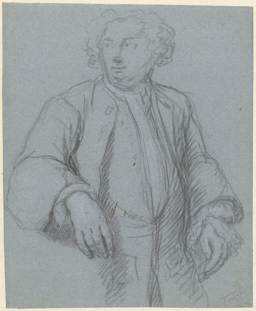 Retrato de hombre desconocido con abrigo largo, de tres cuartos mirando hacia la izquierda de Cornelis Troost (attributed to)