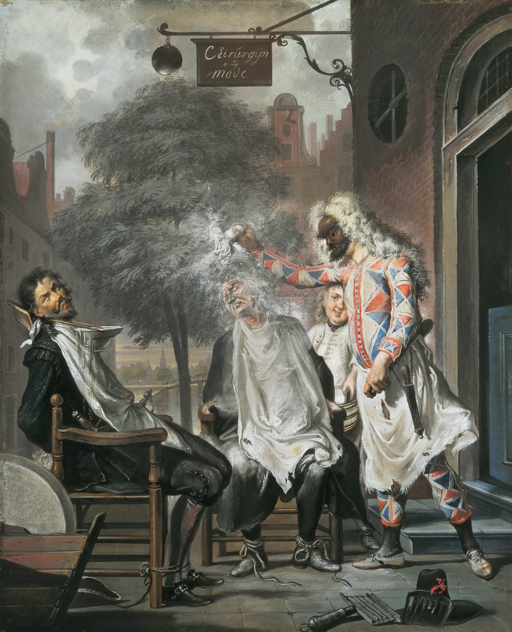 Arlequín, mago y barbero: los rivales expuestos, 1738 de Cornelis Troost