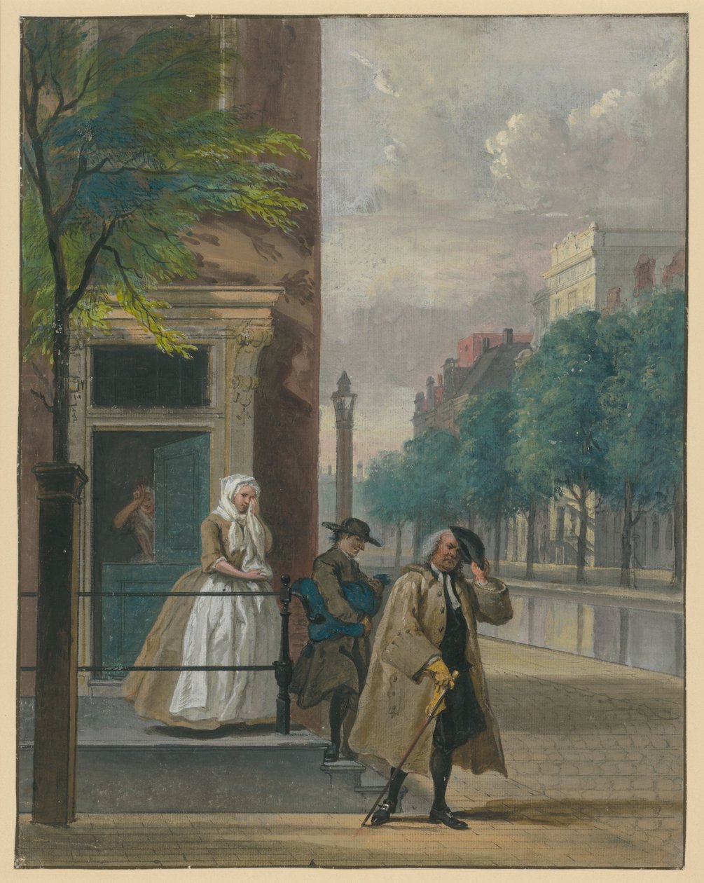 Escena de una comedia («La virtud hipócrita desenmascarada» de Lingelbach) de Cornelis Troost