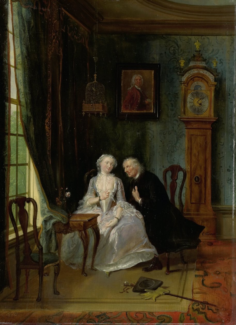 Amor indecoroso, quizás una escena del viudo Joost con Lucía, 2ª escena de la obra De wanhebbelijke liefde de CJ van der Lijn de Cornelis Troost