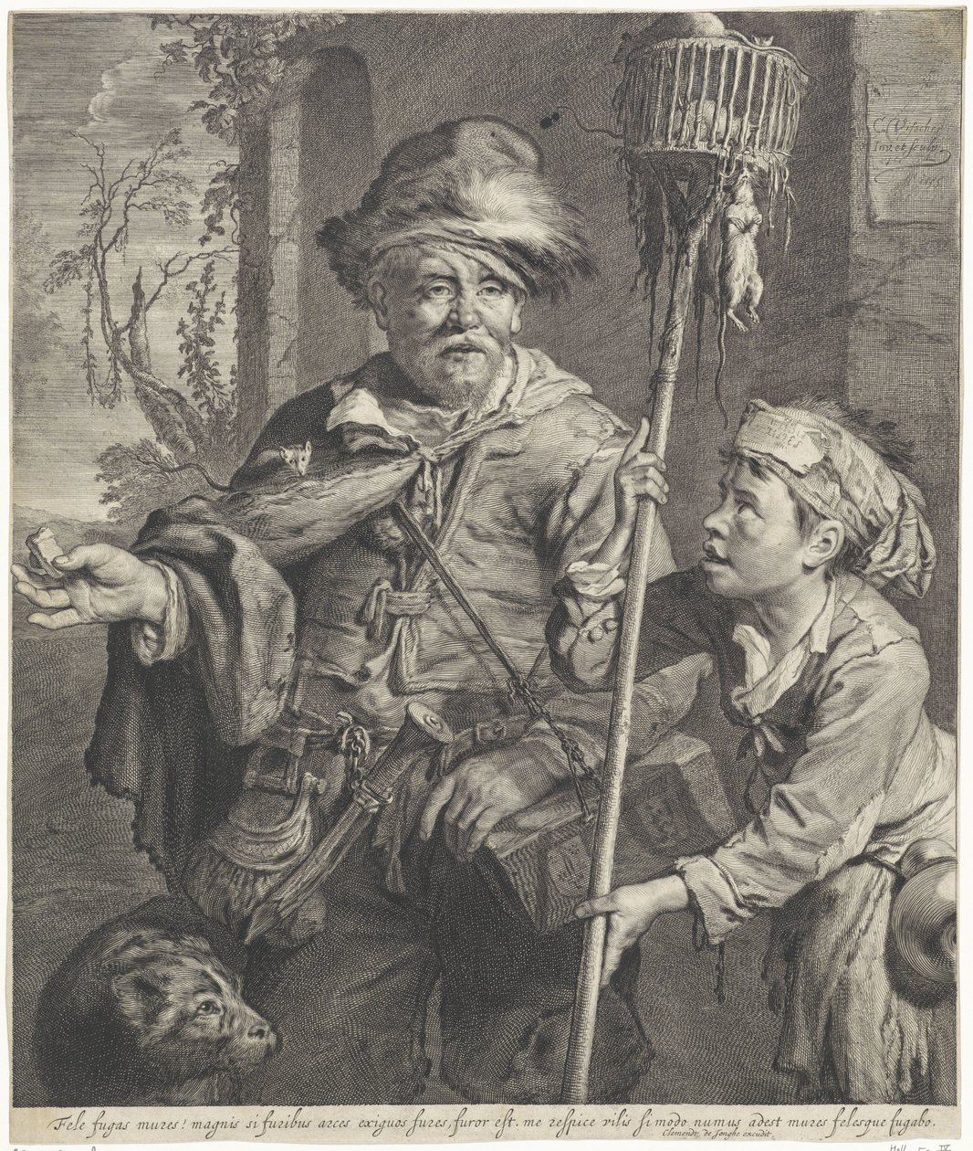 El flautista de Hamelín con su sirviente de Cornelis Visscher (II)