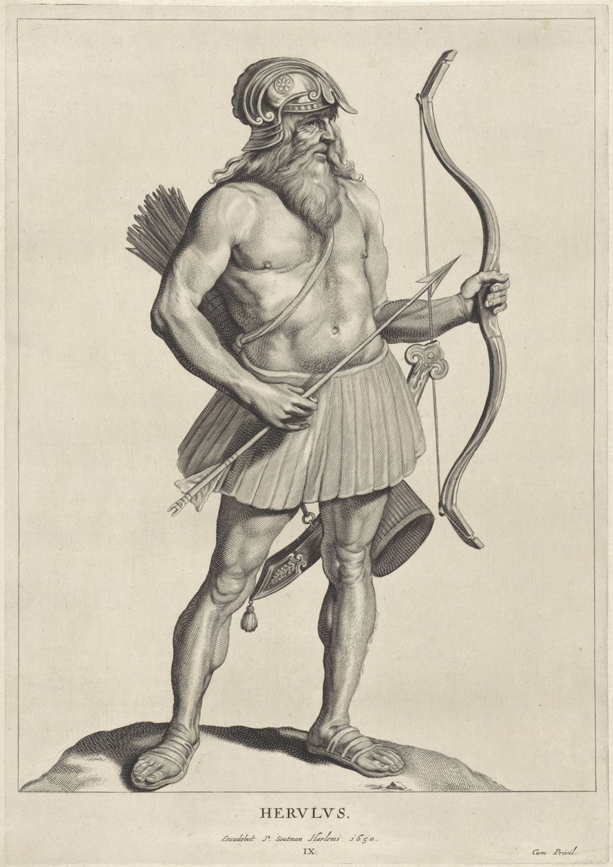 Herulen
Herulus (título del objeto)
Oude hier woonachtige volken (título de la serie)
Peplus sive Gothorum, Wandalorum, Svevorum, Herulorum, Gepidarum, Marcomannorum et quadorum veterum Imagines ex antiquis monumentis et museo Marci Zuerii Boxhornii (tí de Cornelis Visscher (II)