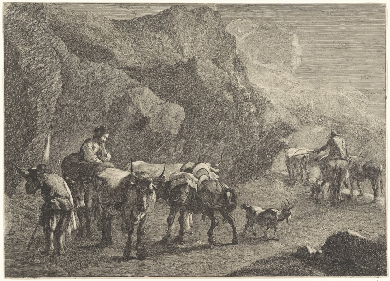 Paisaje rocoso con pastores. de Cornelis Visscher (II)