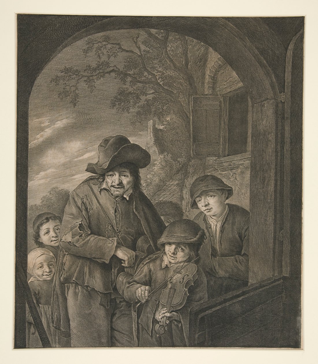 Sin título (Músicos en la puerta de una posada) de Cornelis Visscher
