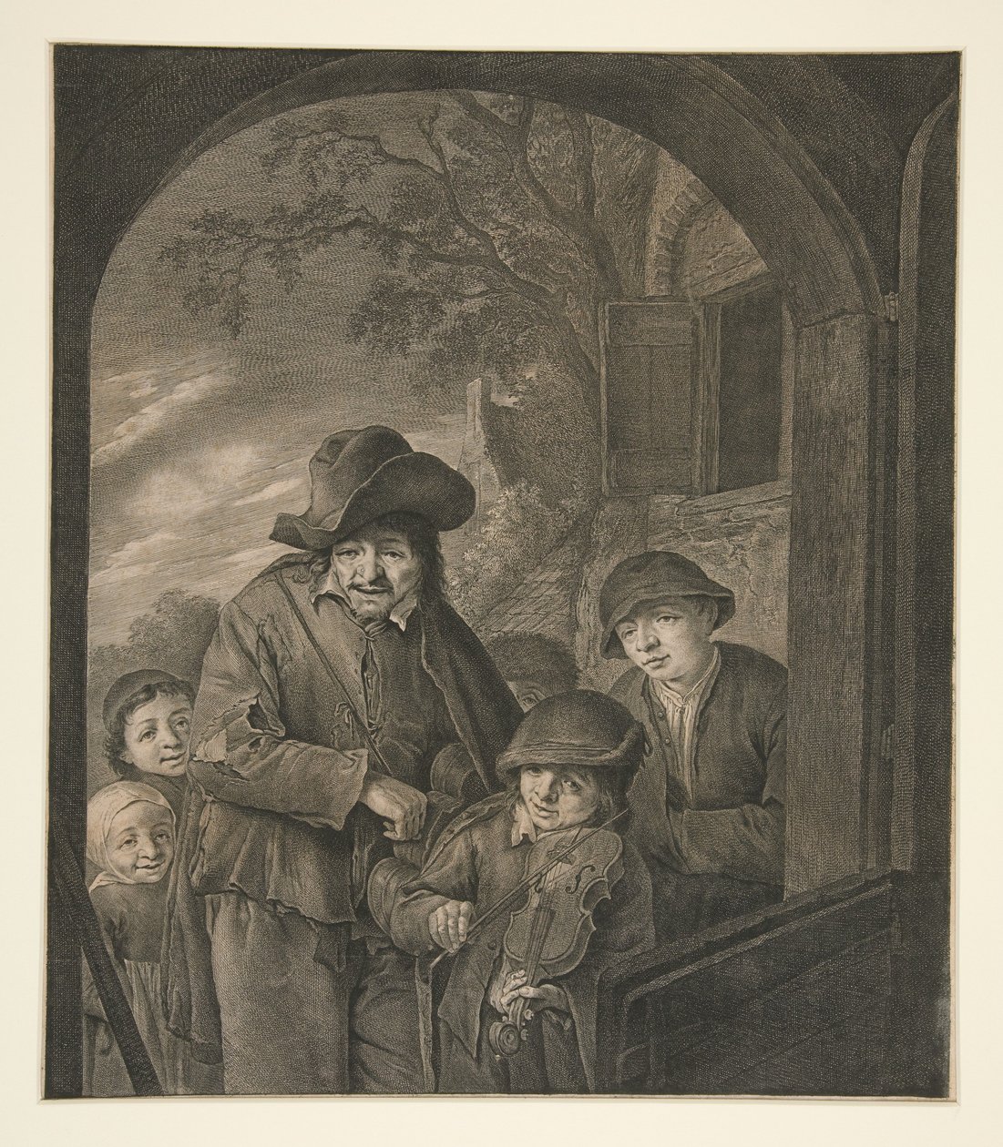 Sin título (Músicos en la puerta de una posada) de Cornelis Visscher
