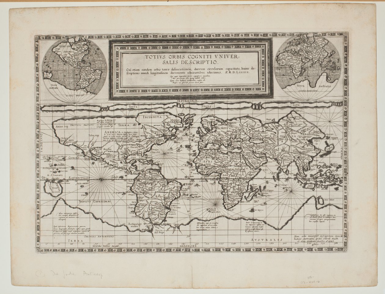 Totius Orbis Cogniti Universalis Descriptio, Amberes, 1593 de Cornelis de Jode
