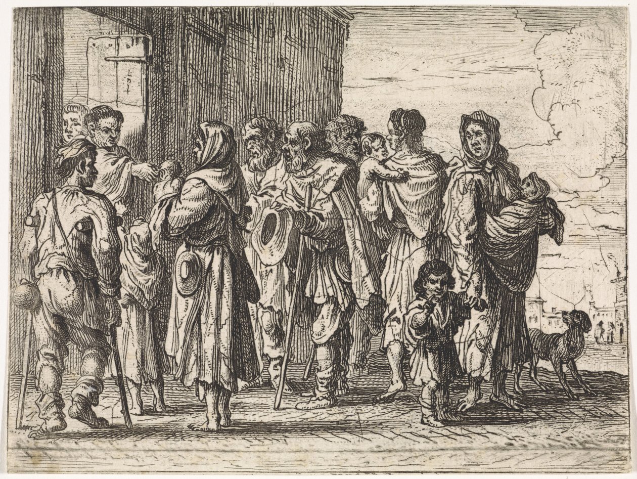 Mendigos para un monasterio Escenas de género (título de la serie) de Cornelis de Wael