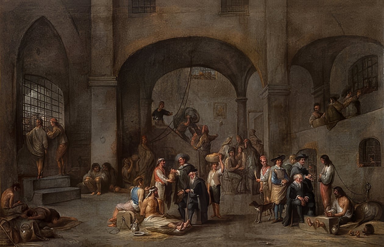 La visita a los prisioneros (De un ciclo con las Siete Obras de Misericordia). Hacia 1640 de Cornelis de Wael