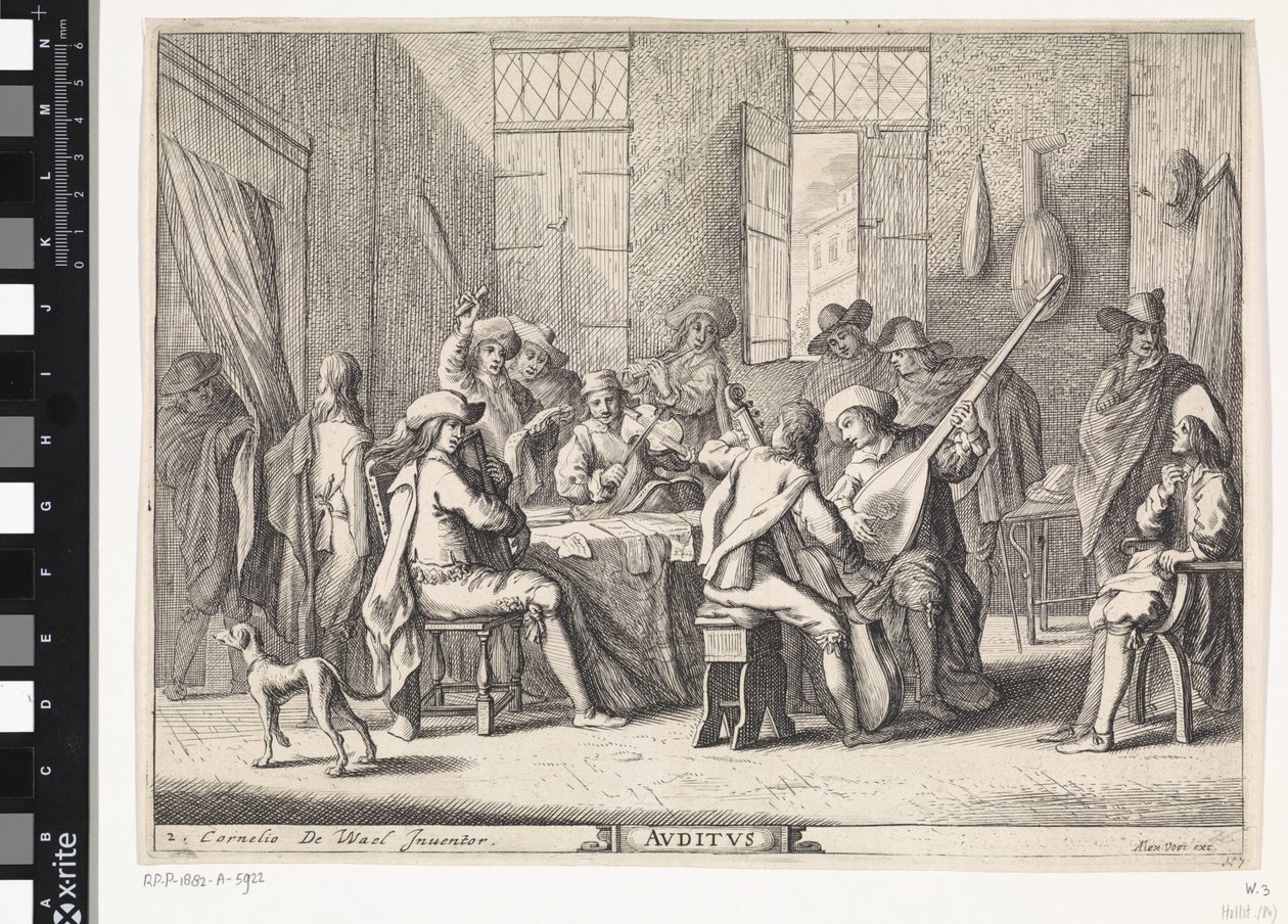 audiencia Avditvs (título sobre el objeto) Cinco sentidos (título de la serie) de Cornelis de Wael