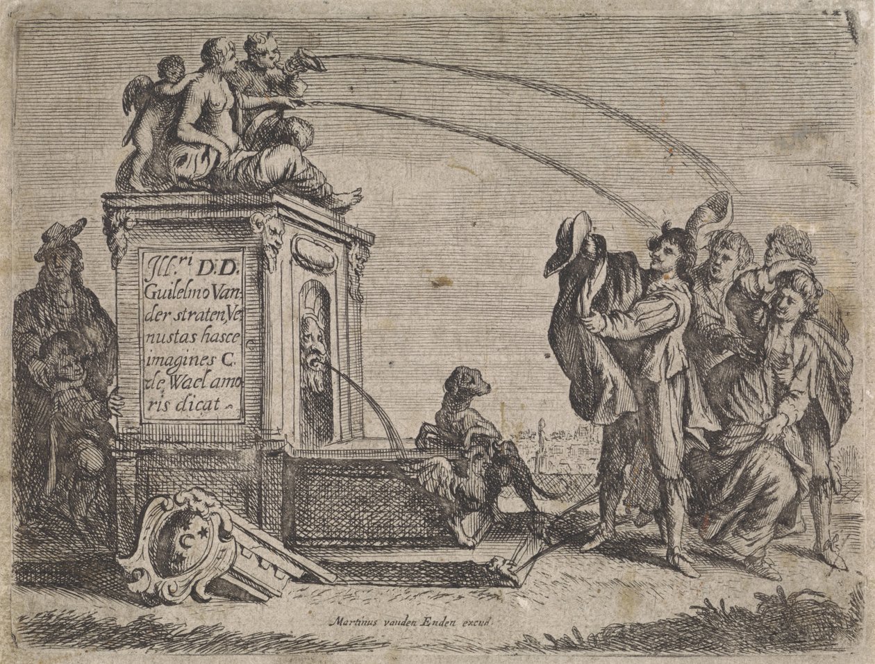 Grupo de personas en la fuente Escenas de género (título de la serie) de Cornelis de Wael