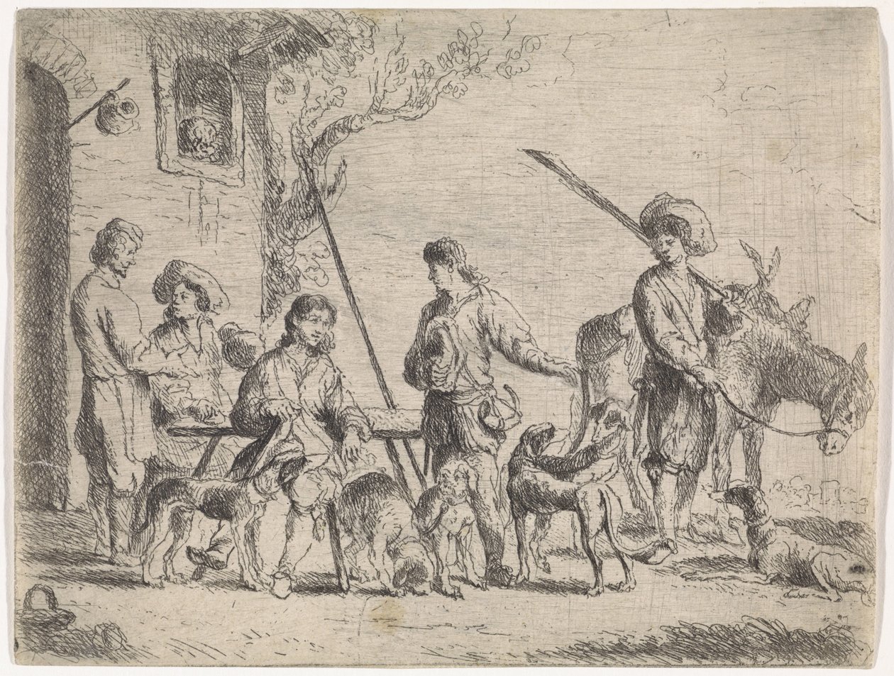 Cazadores frente a una posada Escenas de género (título de la serie) de Cornelis de Wael