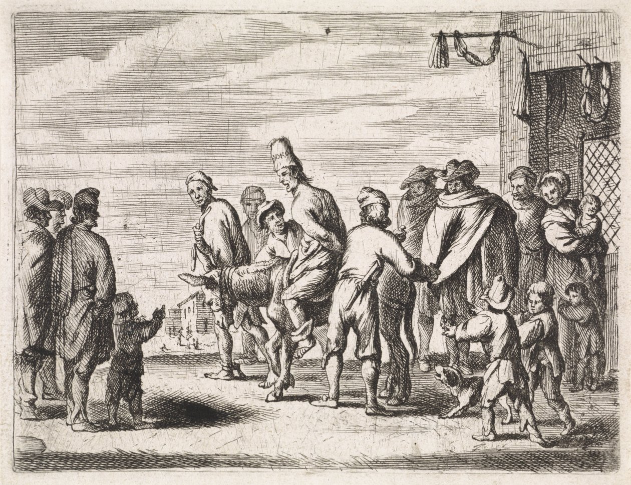 Hombre atado a un burro Escenas de género (título de la serie) de Cornelis de Wael