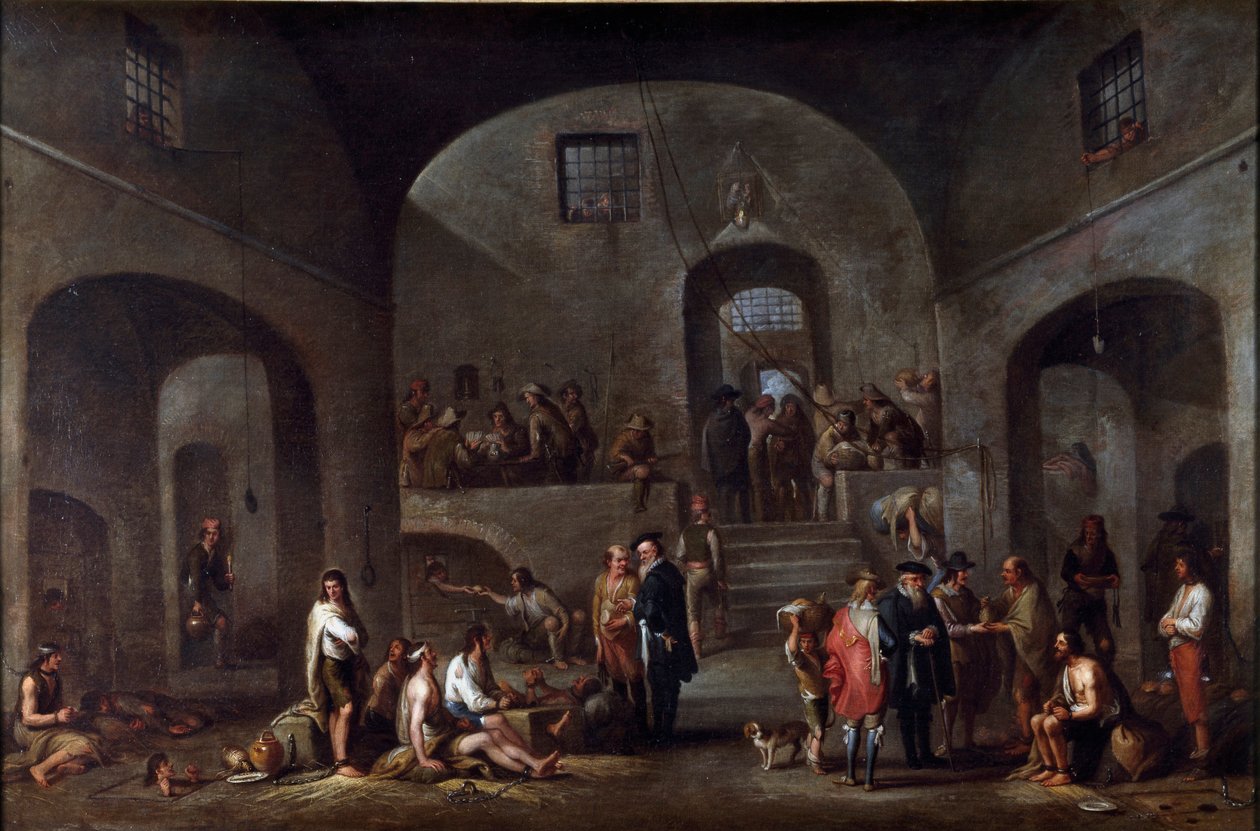 Las siete obras de misericordia corporal: "la visita de los prisioneros" Pintura de Cornelis De Wael (1592-1667) (ec.flam) Génova, colección Banco di Chiavari de Cornelis de Wael