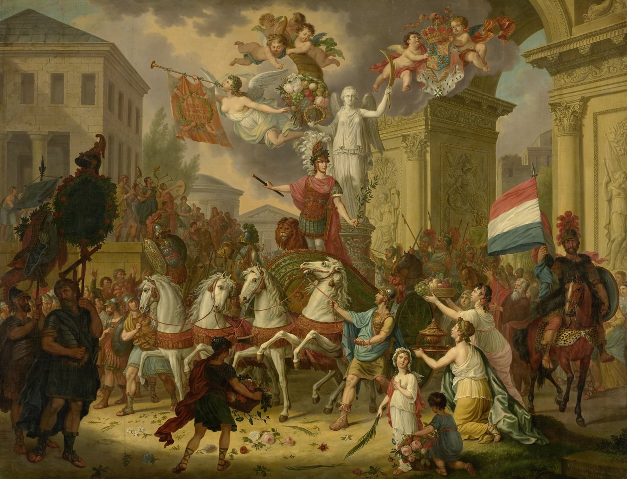 Alegoría del desfile triunfal del Príncipe de Orange, el futuro rey Guillermo II, como héroe de Waterloo, 1815 de Cornelis van Cuylenburgh (II) (signed by artist)