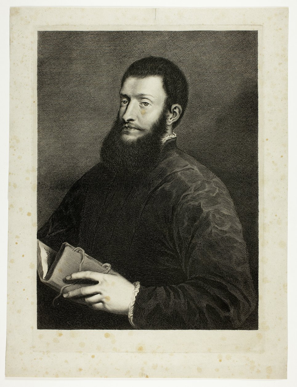 Retrato del poeta Pietro Aretino, del Gabinete Reynst; Variarum imaginum a celeberrimis artificibus pictarum Caelaturae (Gabinete Reynst: Grabados de diversas imágenes pintadas por artistas famosos) de Cornelis van Dalen II