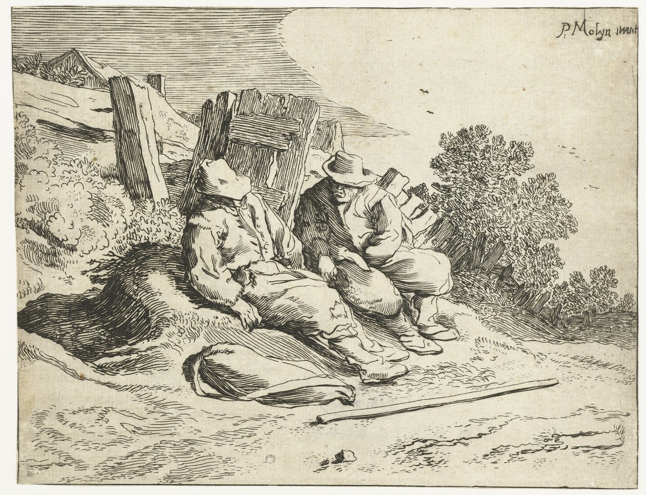 Granjeros al costado del camino Cuatro paisajes (título de la serie) de Cornelis van Kittensteyn (attributed to)