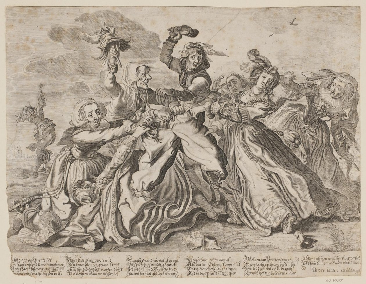 Siete mujeres peleando por un par de pantalones de hombre de Cornelis van Kittensteyn