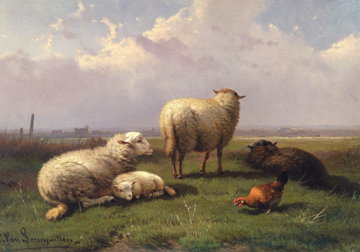 Ovejas dormitando en un pasto, siglo XIX de Cornelis van Leemputten