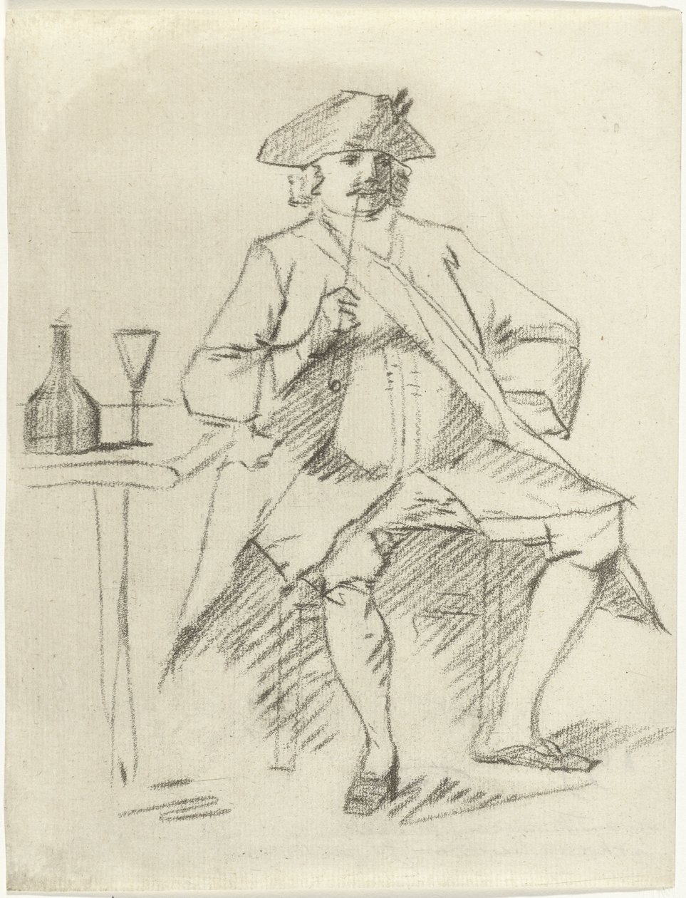 Hombre con una pipa sentado junto a una mesa de Cornelis van Noorde