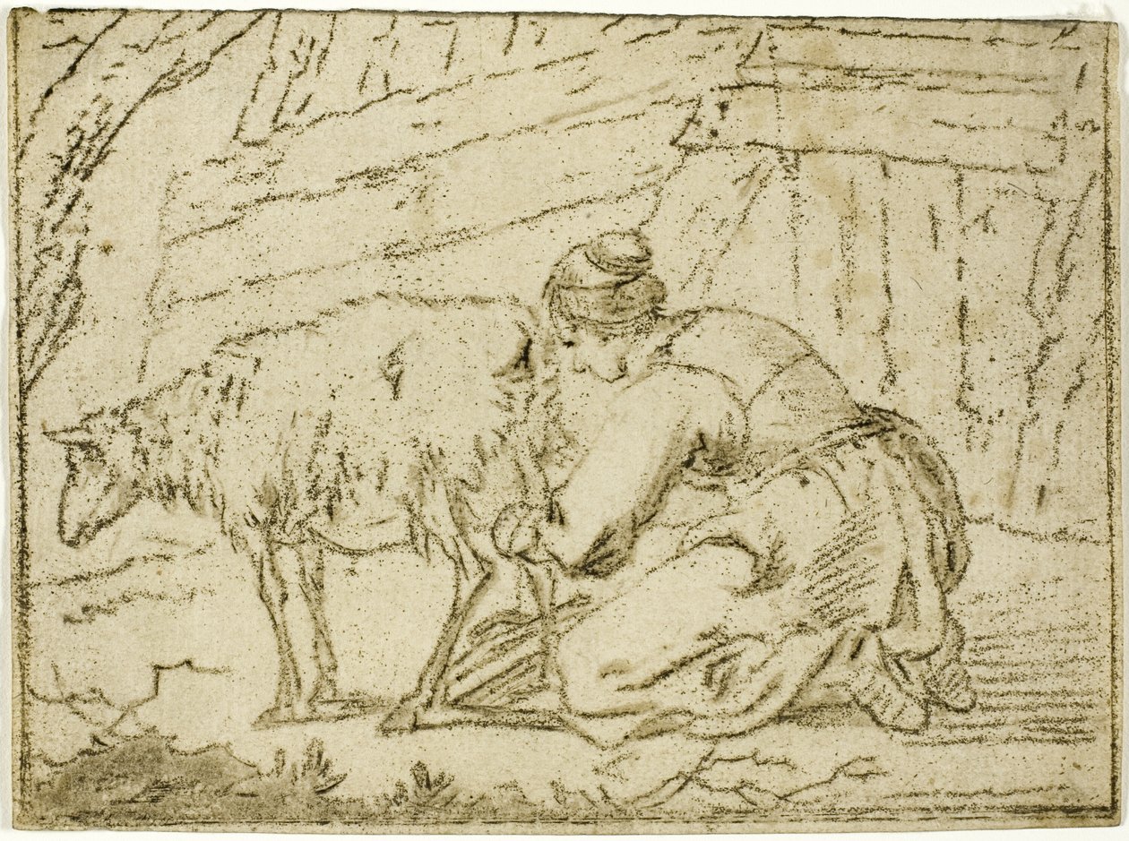 Mujer ordeñando una oveja de Cornelis van Noorde