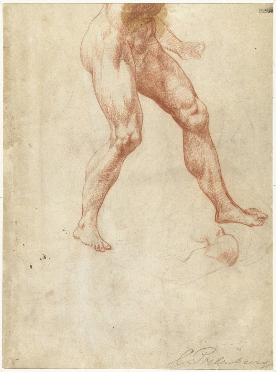 Estudio de la parte inferior del cuerpo de un hombre desnudo caminando de Cornelis van Poelenburch