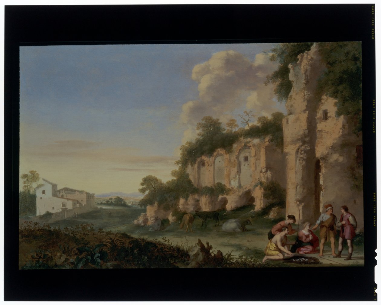 Cardsharps en un paisaje de Cornelis van Poelenburgh or Poelenburch