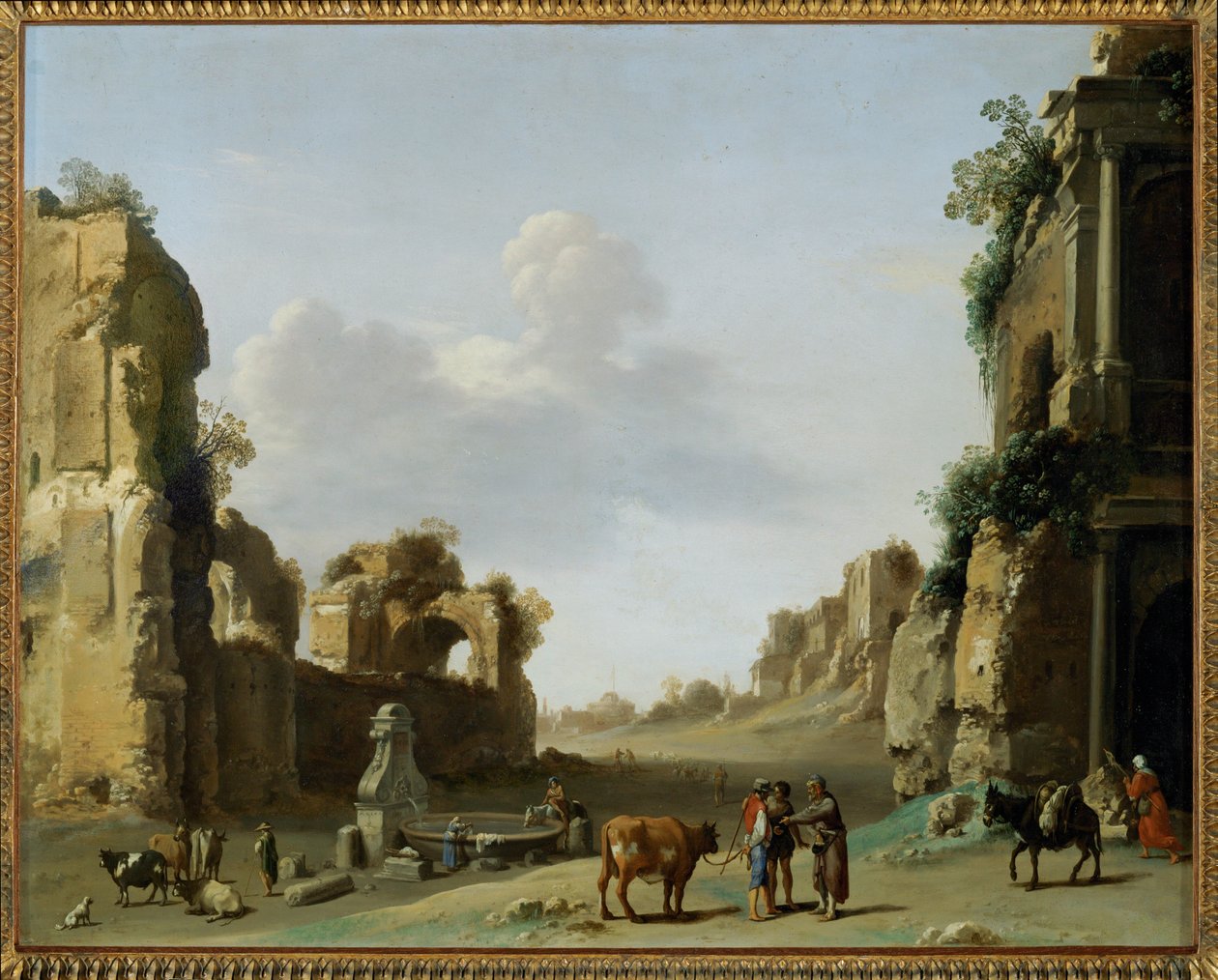 Vista del Campo Vaccino con un burro ... de Cornelis van Poelenburgh or Poelenburch