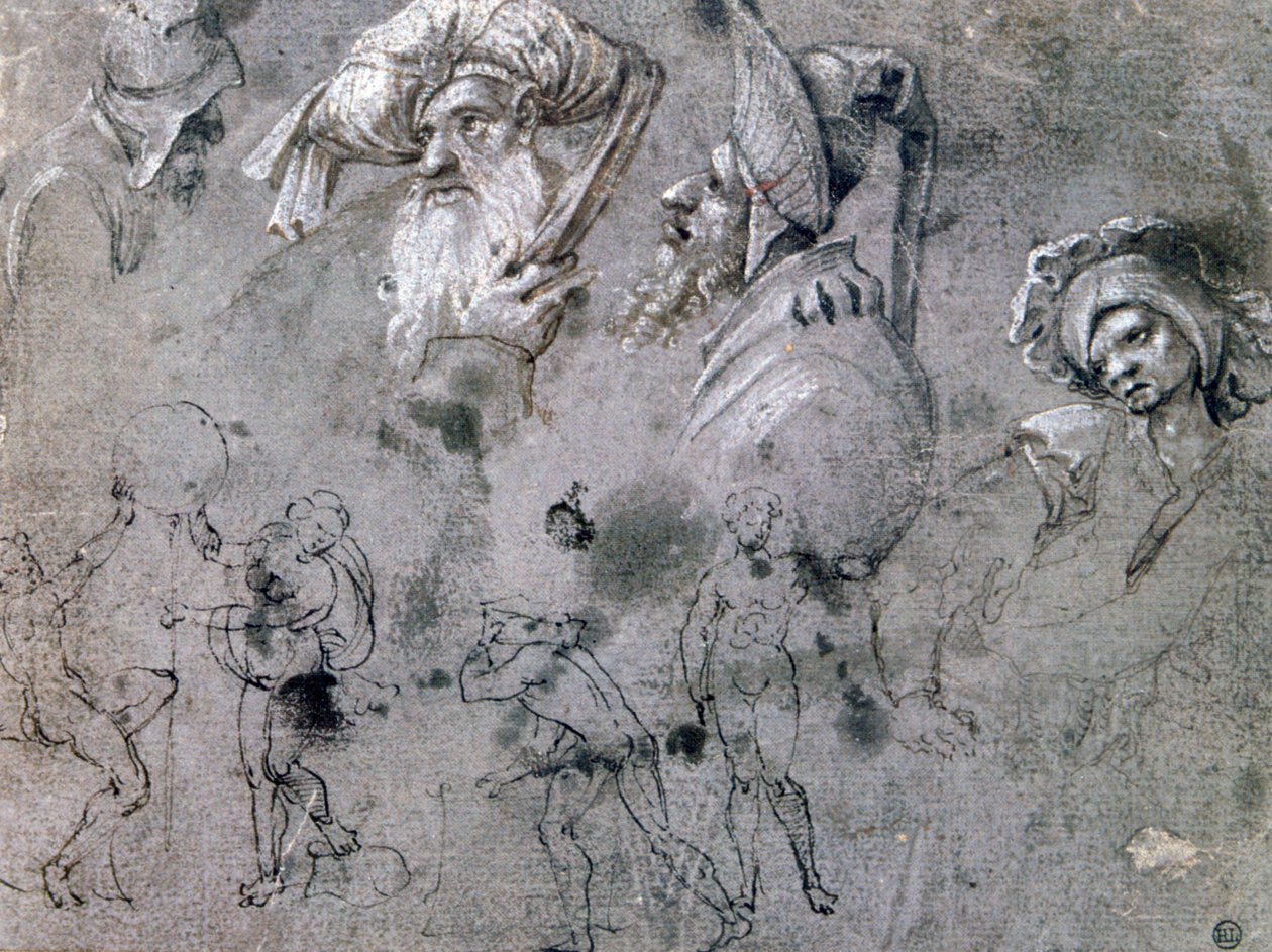 Estudio con cabezas con expresiones de Cornelius Engebrechtsz