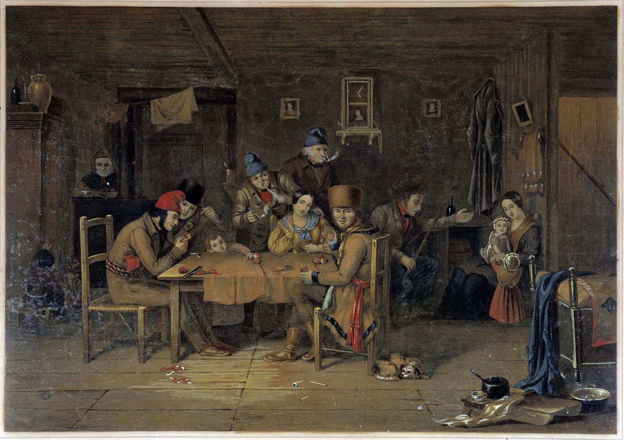 Colonos franceses en Canadá jugando a las cartas de Cornelius Krieghoff