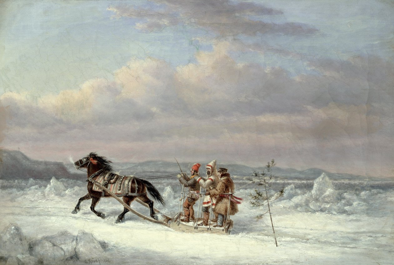 Cazadores en Trineo Tirado por Caballos de Cornelius Krieghoff