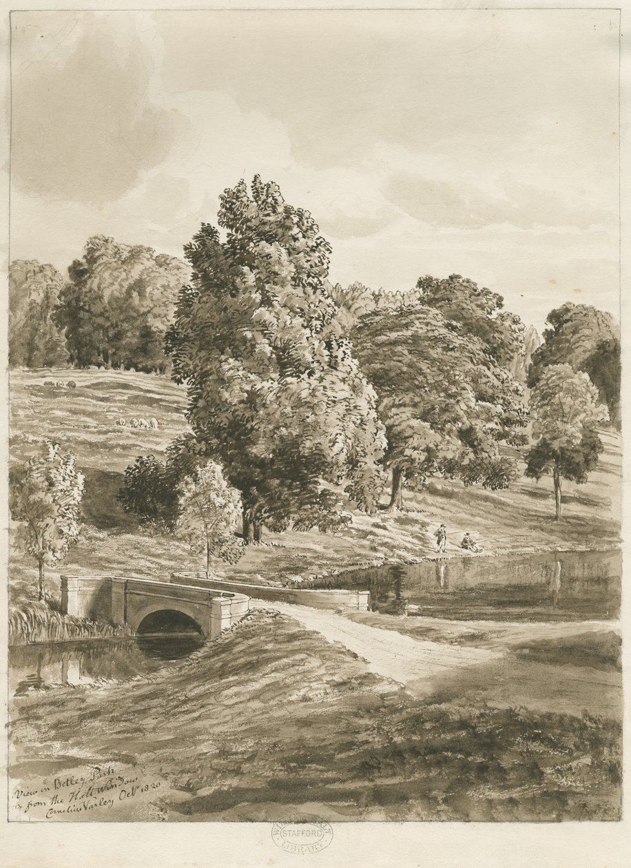 Parque Betley: dibujo en sepia, octubre 1820 de Cornelius Varley