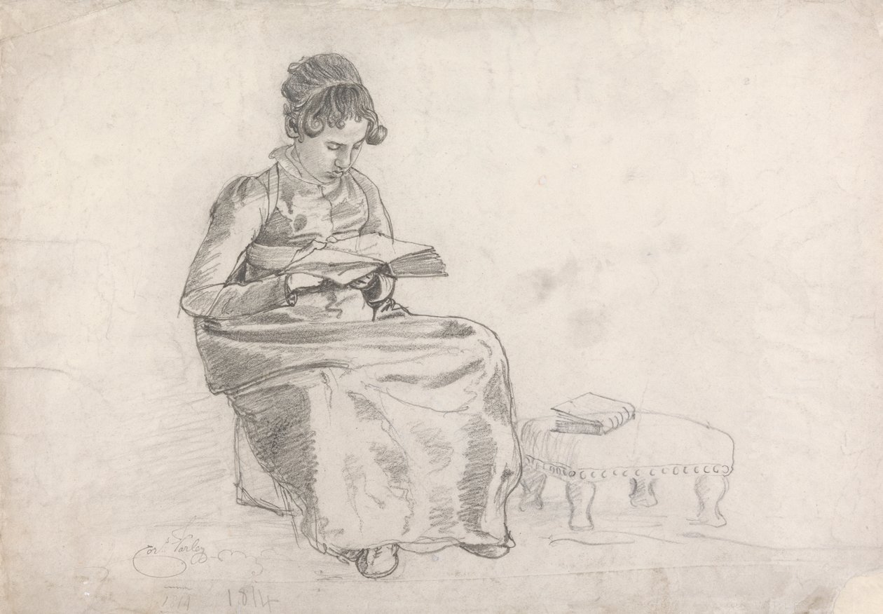 Chica leyendo un libro de Cornelius Varley