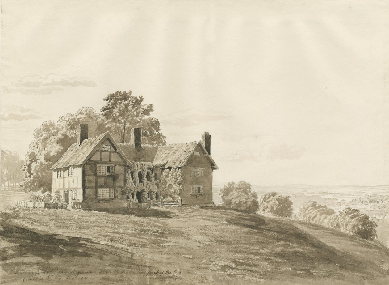 Parque de Patshull - Casa de Guardia: dibujo en sepia, agosto de 1820 de Cornelius Varley