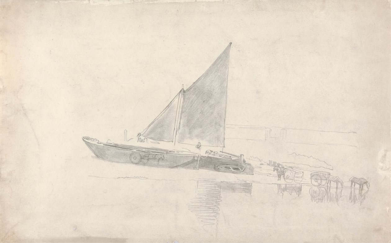 Estudio de barcos con caballos y carros de Cornelius Varley