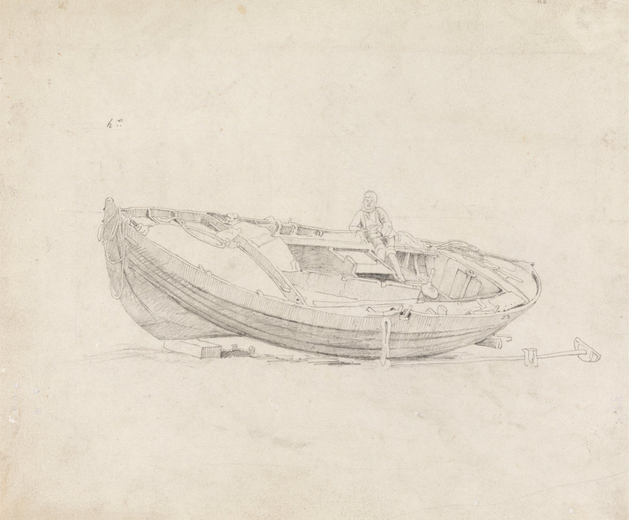 Estudio de barco amarrado con figura sentada de Cornelius Varley