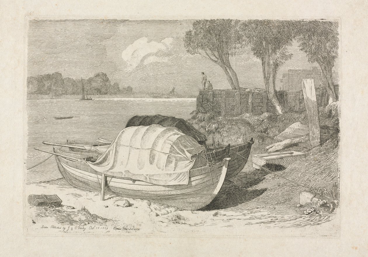 Dos barcos de pesca varados, 1809 de Cornelius Varley