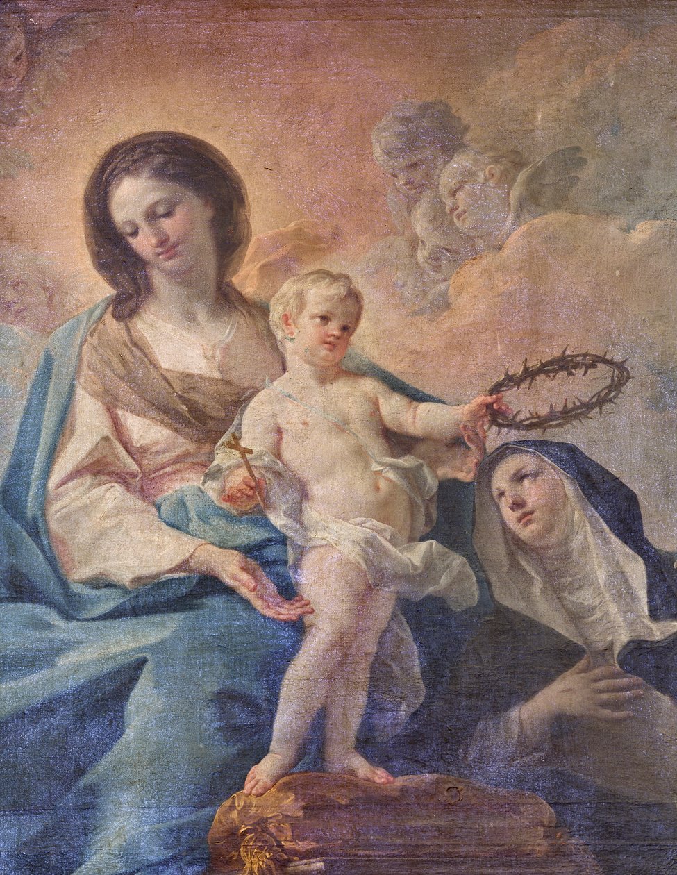 Iglesia de los SS Salvatore, interior, Altar del Rosario, Nuestra Señora del Rosario, Lienzo de Corrado Giaquinto (1703-1766), detalle, Poggiardo, Lecce, Apulia (foto) de Corrado Giaquinto