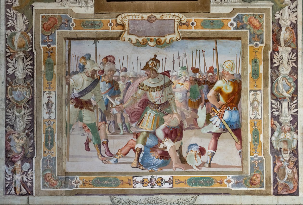 Escena de batalla, de las Actas de Godofredo de Bouillon en la toma de Jerusalén, c.1589-94 (fresco) de Cosimo Daddi