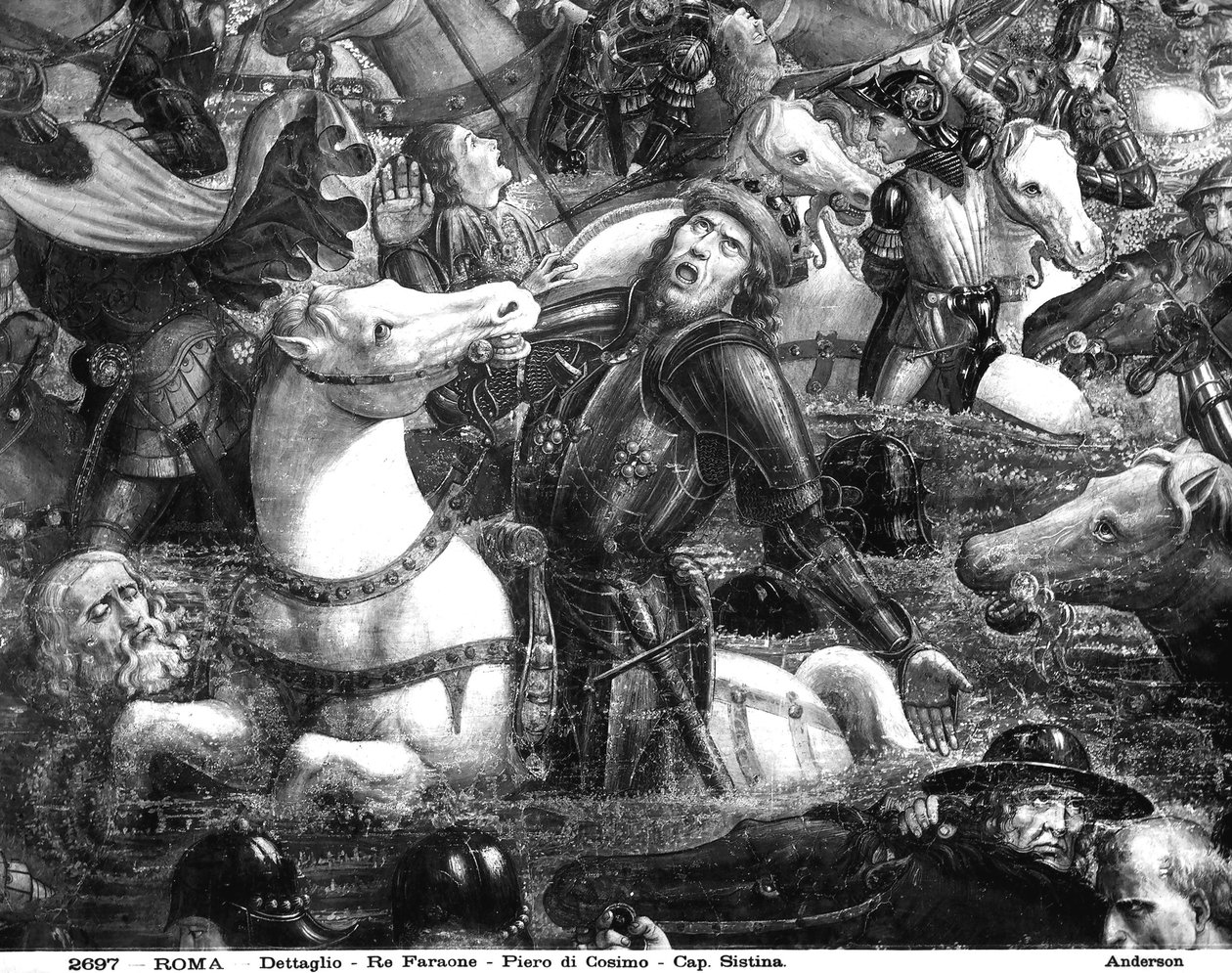 El cruce del Mar Rojo, detalle del Faraón a caballo, de la Capilla Sixtina (detalle) de Cosimo Rosselli