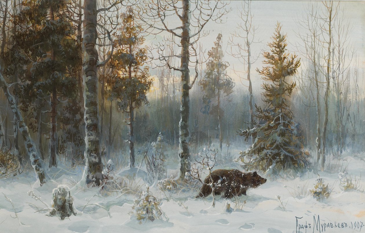 Paisaje de invierno con oso, 1907 de Count Vladimir Leonidovich Muravyov