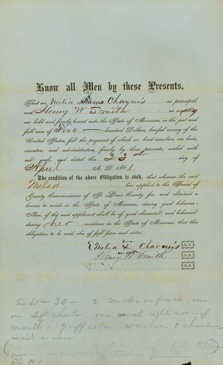 Bono de negro libre de Chavouis de County Court of St. Louis