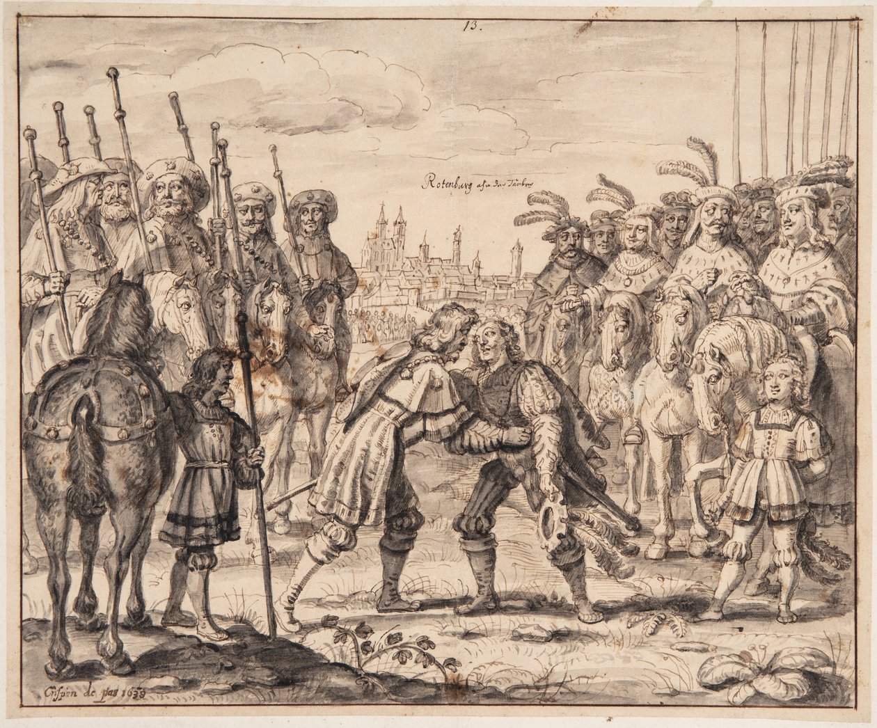 Cristiano I se encuentra con el Príncipe Maximiliano en Rothenburg ob der Tauber en 1474 de Crispijn de Passe