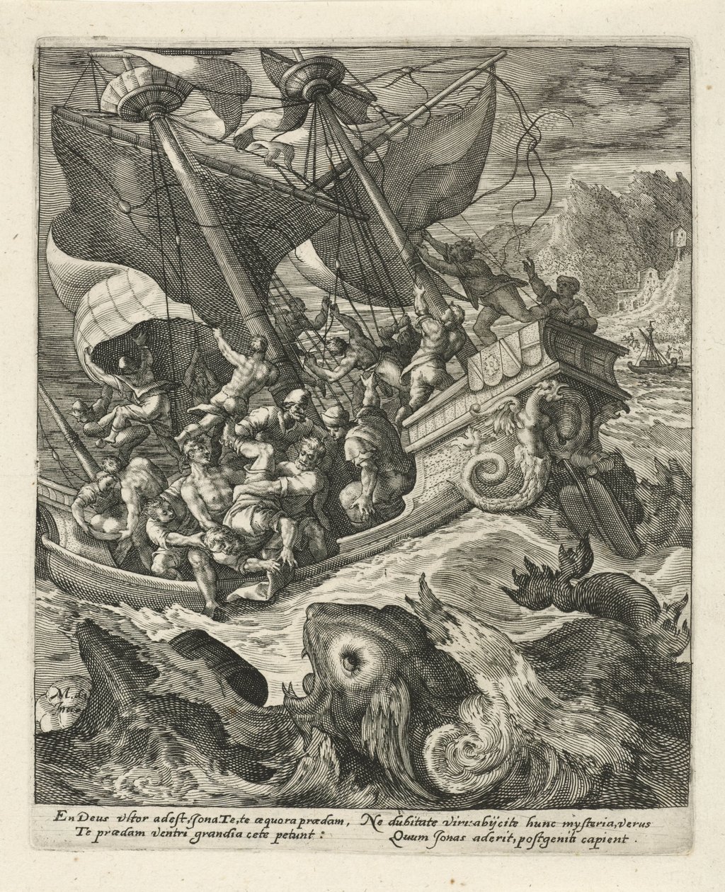 Jonás es arrojado por la borda por los marineros Historia de Jonás (título de la serie) de Crispijn van de Passe (I)