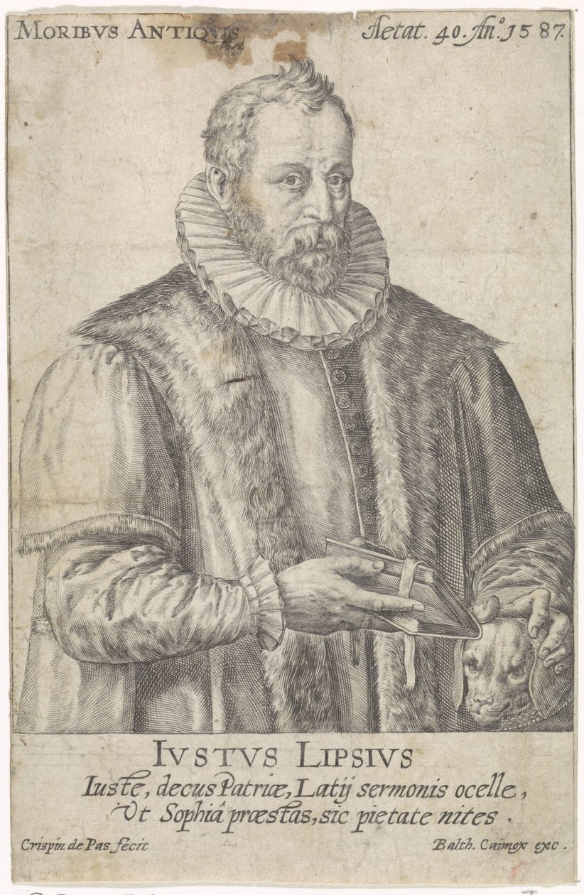 Retrato de Justus Lipsius Moribvs Antiqvis (título sobre objeto) de Crispijn van de Passe (I)