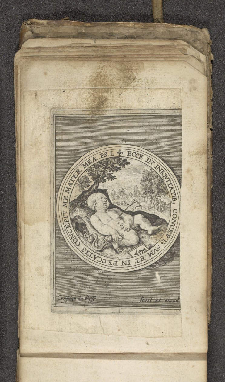 Putto con corazón traspasado Putti representando la palabra de Dios (título de la serie) Verbum Dei (título de la serie) de Crispijn van de Passe (I)