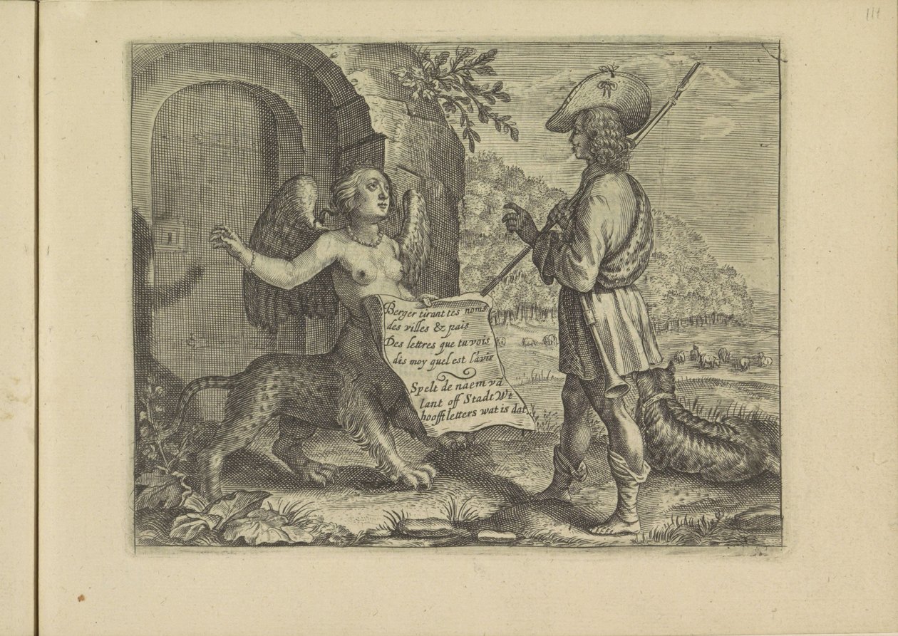 Gesprek tussen een sfinx y een herder Los retratos reales de algunas de las más grandes damas de la cristiandad disfrazadas de pastoras. (título de la serie) de Crispijn van de Passe (II)