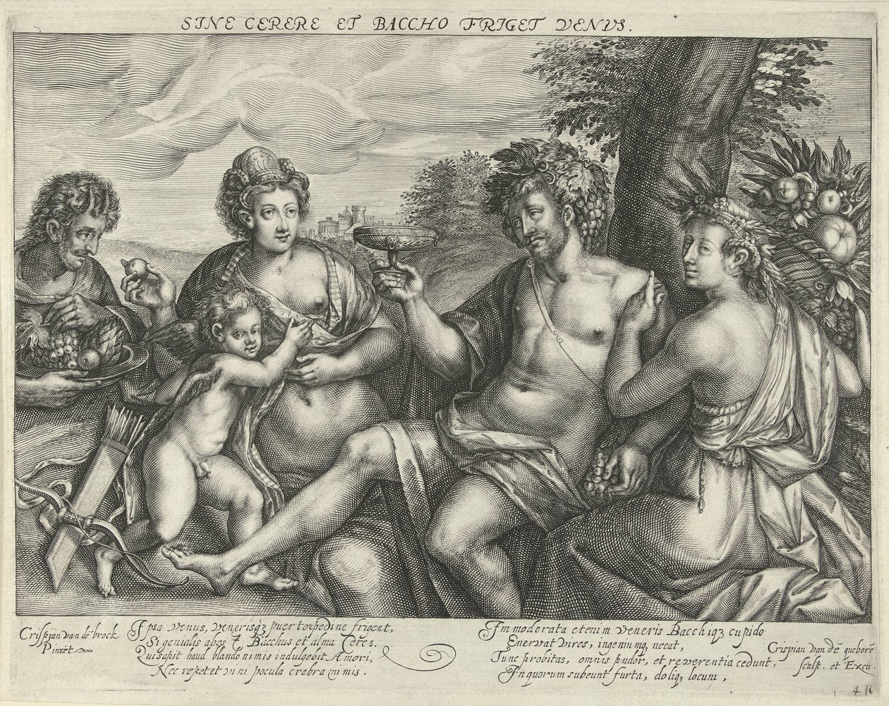 Baco, Venus y Ceres en un paisaje Venus se congela sin Ceres y Baco (título sobre el objeto) de Crispijn van den Queborn