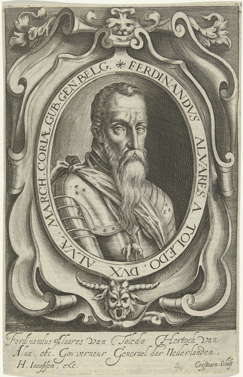 Portret van Ferdinand Alvarez de Toledo, hertog van Alva de Crispijn van den Queborn