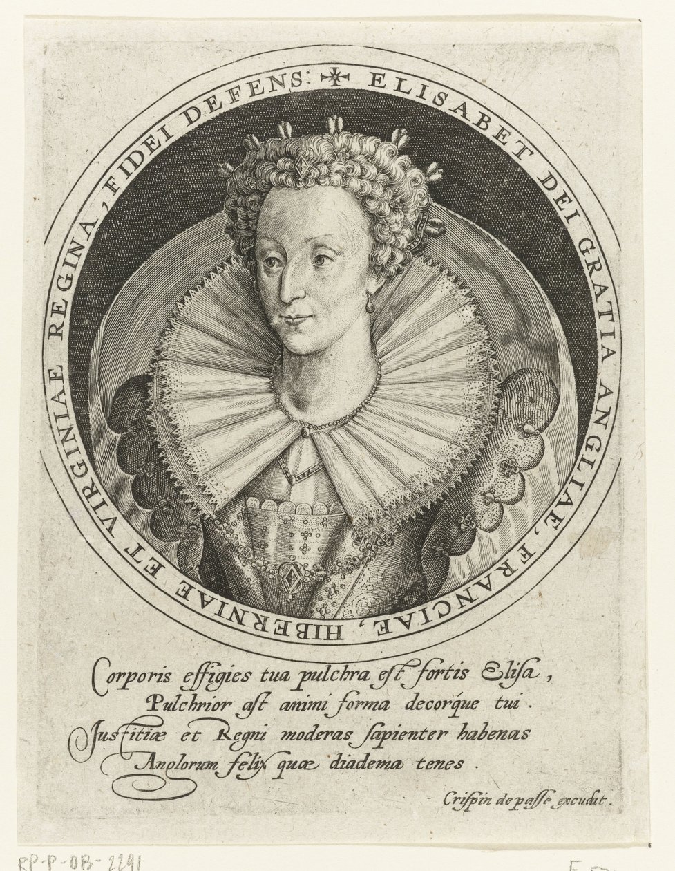 Retrato de la Reina Isabel I de Inglaterra de Crispin I de Passe
